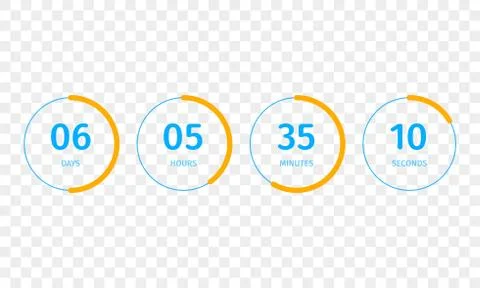 Countdown clock counter timer. Vector digital count down meter circle board w Stock Illustration