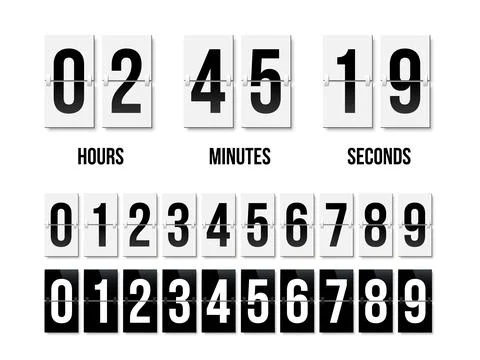 Countdown clock display with black and white nubers set. Vector date counter Stock Illustration