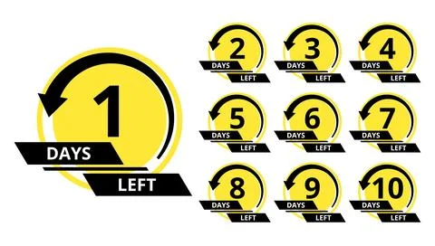 Countdown of days. Number 1, 2, 3, 4, 5, 6, 7, 8, 9, 10, of days left to go Illustrazione stock