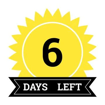 Countdown of days. Number 6 of days left to go. Promotional banner. Price offer Illustrazione stock