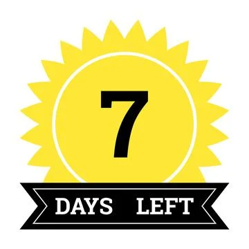 Countdown of days. Number 7 of days left to go. Promotional banner. Price offer Illustrazione stock