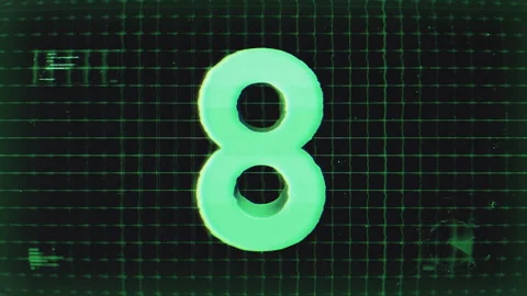 Countdown Digital Hologram Screen Number 8 Stock Footage 293573008