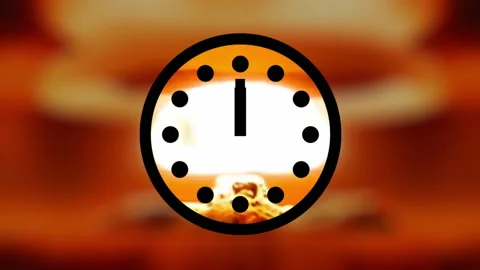 Countdown on the doomsday clock what. Arrow reaches midnight and an explosion Stock Footage 231512881