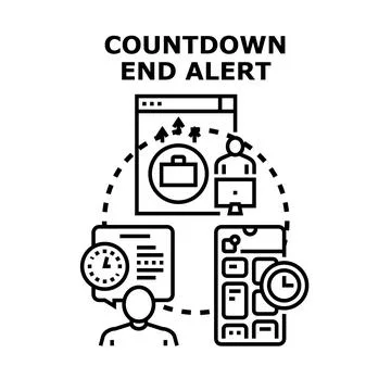 Countdown end alert with people using digital devices Stock Illustration