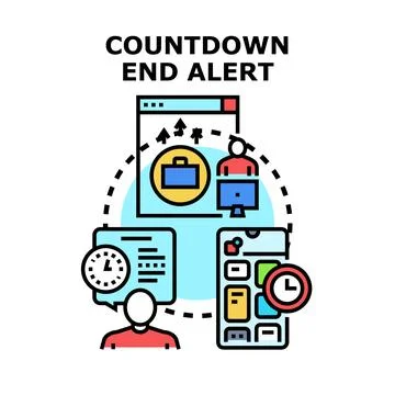 Countdown end alert with people using digital devices Stock Illustration