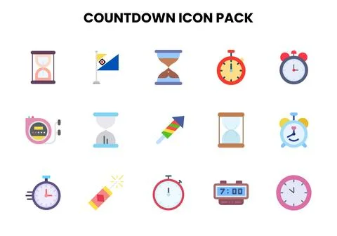 Countdown Flat Collection Icons Pack 스톡 일러스트