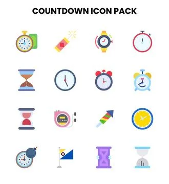 Countdown Flat UI Icons Pack Stock Illustration
