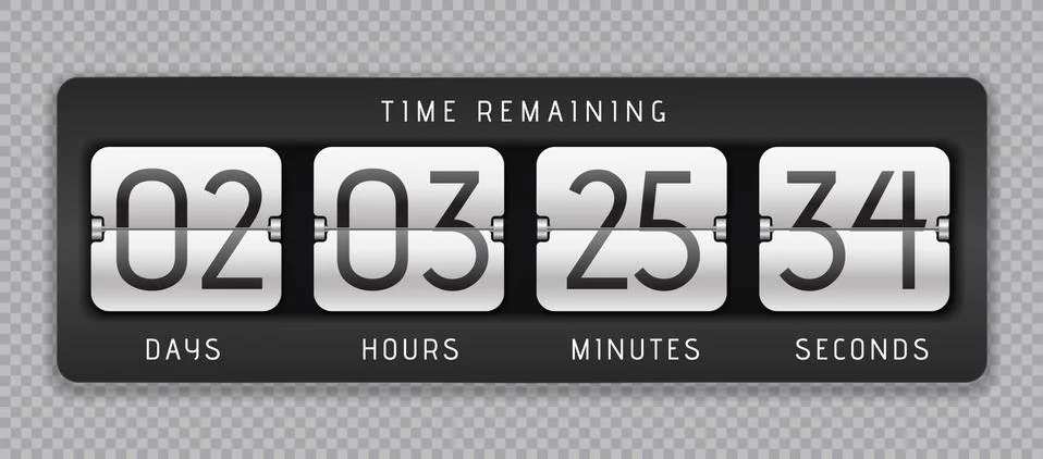 Countdown flip clock. Digital counter, analog time or scoreboard, remaining time Stock Illustration