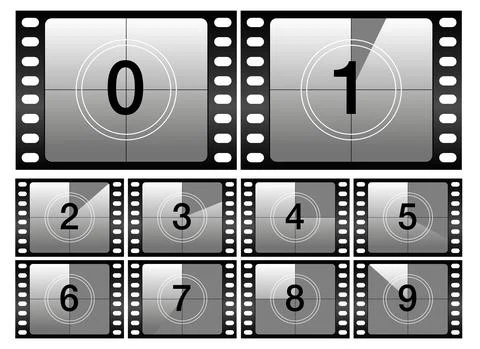 Countdown frames. Classic old film movie timer Stock-Illustration