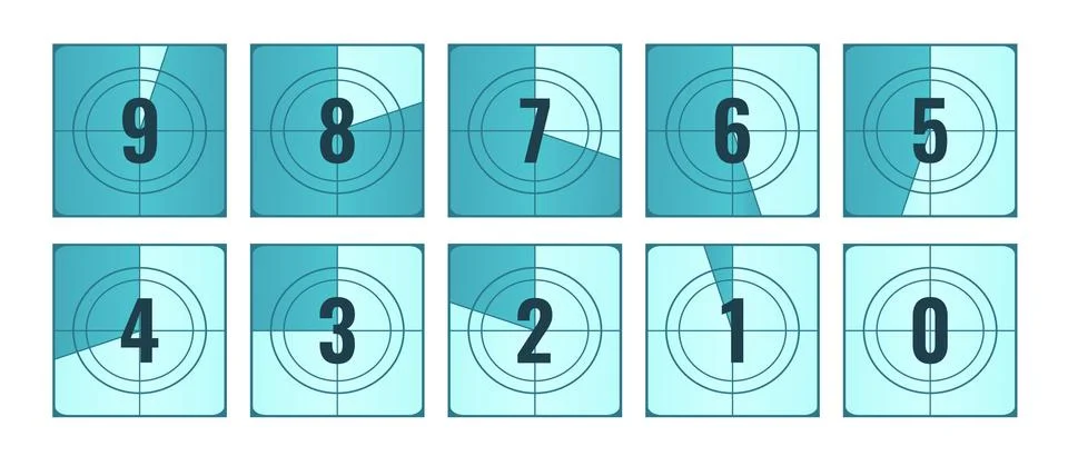 Countdown frames set. Old movie timer counter. Retro cinema countdown 스톡 일러스트