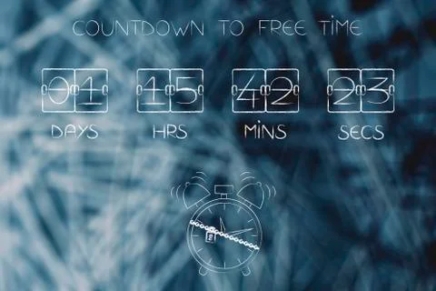 Countdown to free time timer and alarm with lock and chain Illustrazione stock