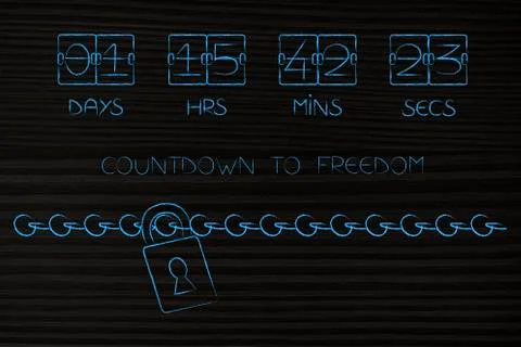 Countdown to freedom timer and lock and chain Stock Illustration