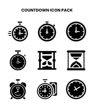 Countdown Glyph Set Icons Pack Stock Illustration