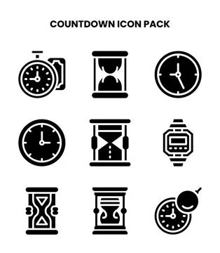 Countdown Glyph Vector Icons Pack Illustrazione stock