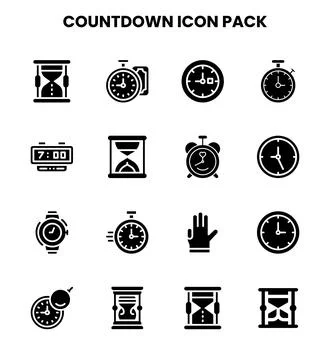 Countdown Glyph Vector Icons Pack Stock Illustration