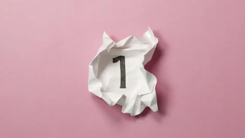 Countdown leader animation 5 to 0 with paper balls. Stop motion animation. Stock Footage 137957294