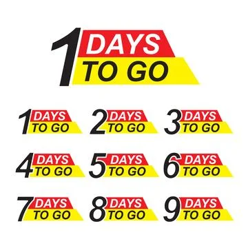 Countdown left days label. Number 1, 2, 3, 4 5 6 7 8 9 of days left to go C.. Stock Illustration