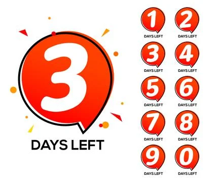 Countdown left days. One two three day left number, count time sale week banner Stock Illustration