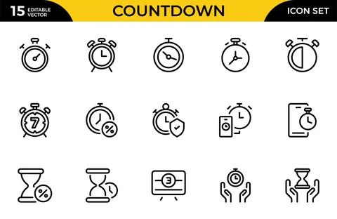Countdown line icon set. It contains symbols to date, date and time, watch,.. Stock Illustration