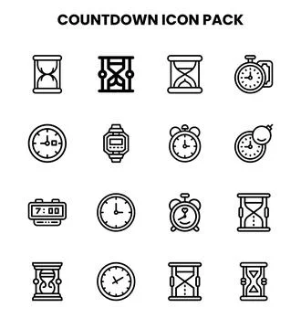 Countdown Line Set Icons Pack Stock Illustration