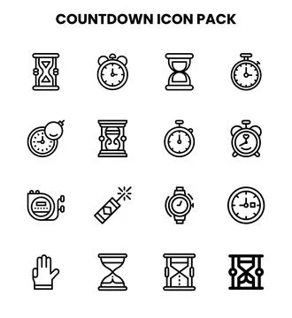 Countdown Line Vector Icons Pack Stock Illustration