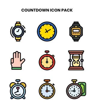 Countdown Lineal Color Vector Icons Pack Stock Illustration