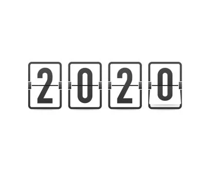 Countdown to new year 2020. Retro flip clock on black background. Template of Illustrazione stock
