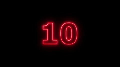 Countdown number 10 neon glow bright red on black background motion. Vídeos de archivo 337443840