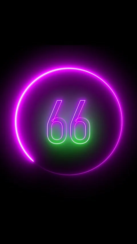 Countdown number sixty six glowing in circle vertical video. Neon 66 sign w.. Stock Footage 314932524