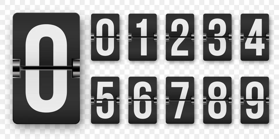 Countdown numbers flip counter vector isolated set. Retro style flip clock or Stock Illustration