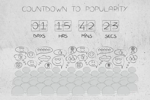 Countdown to popularity timer and crowd with positive reactions Stock Illustration