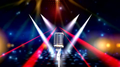 Countdown. Retro Microphone. Space of Stage. Laser and Light Lighting Stock Footage 300274567