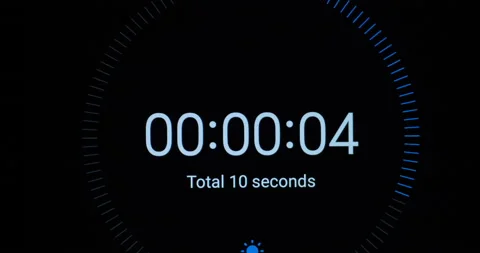Countdown from ten seconds to zero on digital black display. Bright glowing Stock Footage 162685534