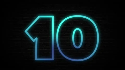 Countdown timer from 10 to 1, neon numbers on black brick background Stock Footage 136501380