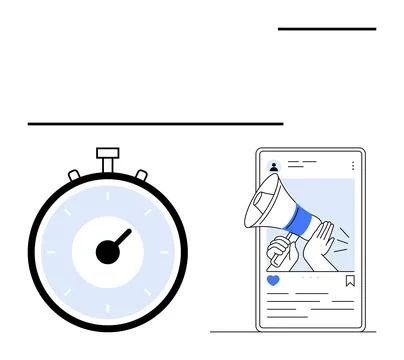 Countdown Timer and Social Media Post Symbolizing Urgency and Online Promotion 스톡 일러스트