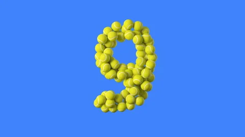 Countdown Timer Animation Made of Morphing Tennis Balls on a Blue Background Stock Footage 277583988
