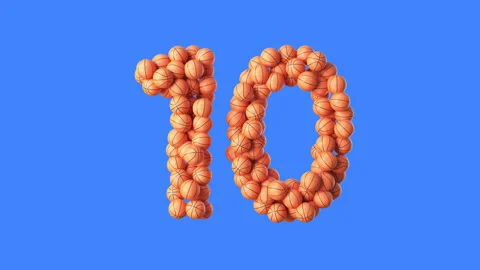 Countdown Timer Animation Made of Morphing BasketBalls on a Blue Background Stock Footage 277583989