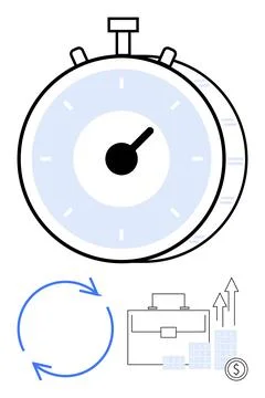 Countdown timer with circular arrows, briefcase, and rising graphs representi Stock-Illustration