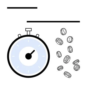 Countdown Timer with Flying Coins Representing Time and Money Concept Illustrazione stock