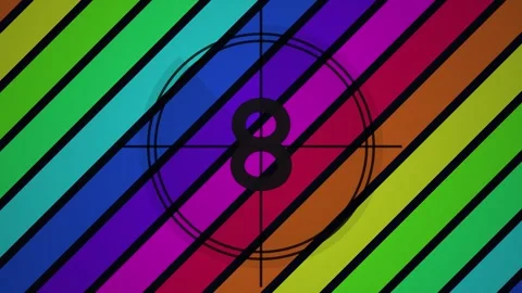 Countdown Timer Glitch. Rainbow Film Countdown Timer on Striped Background Stock Footage 340014065