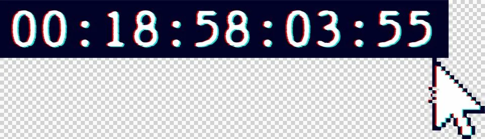 Countdown timer is glitching with red-blue offset and pixel cursor on Stock Illustration
