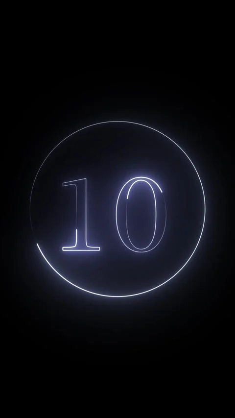 Countdown timer with glowing neon numbers from ten to zero in a circular fr.. Stock Footage 332880173