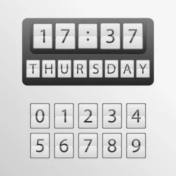Countdown timer, a mechanical scoreboard blank and various numerals. mechanical Stock-Illustration