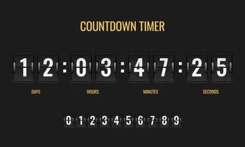 Countdown timer. Meter scoreboard digital watch mechanics counter information Illustrazione stock