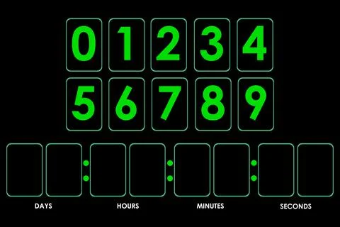 Countdown timer mockup with green digits Illustrazione stock