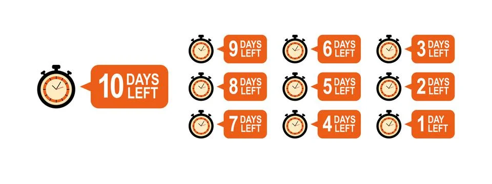Countdown timer number of days left with clock Stock-Illustration