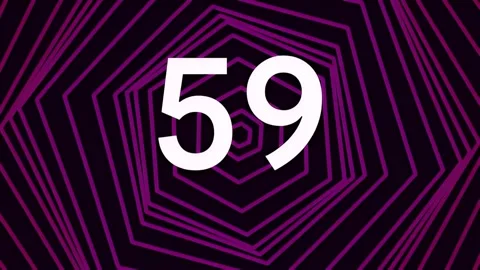 Countdown Timer with Numbers 60 and 0 on a Geometric Purple Background 스톡 동영상 341299055