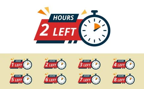 Countdown timer offers time hours left 1,2,3,4,5,6,7 and 8 스톡 일러스트