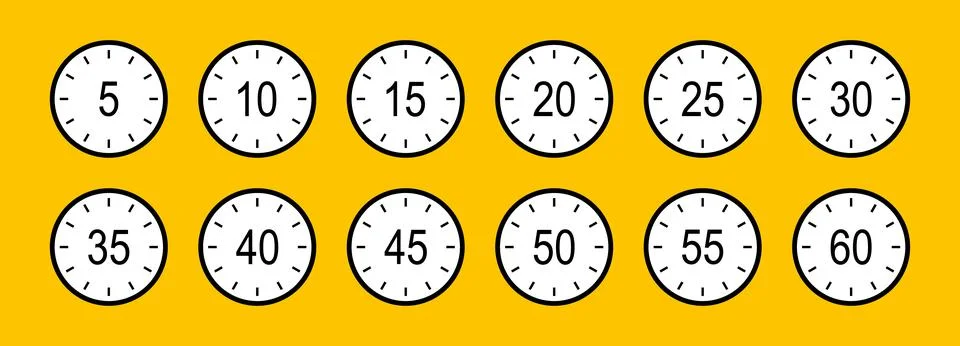 Countdown timer second, minutes. Clock symbols, stopwatch signs. Cooking time Stock Illustration