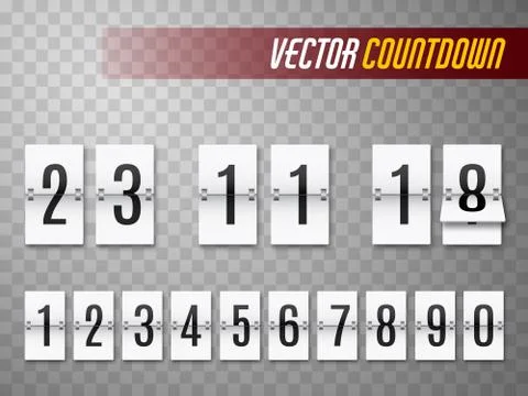 Countdown timer set. Flip time remaining scoreboard or clock. Vector. Stockillustratie